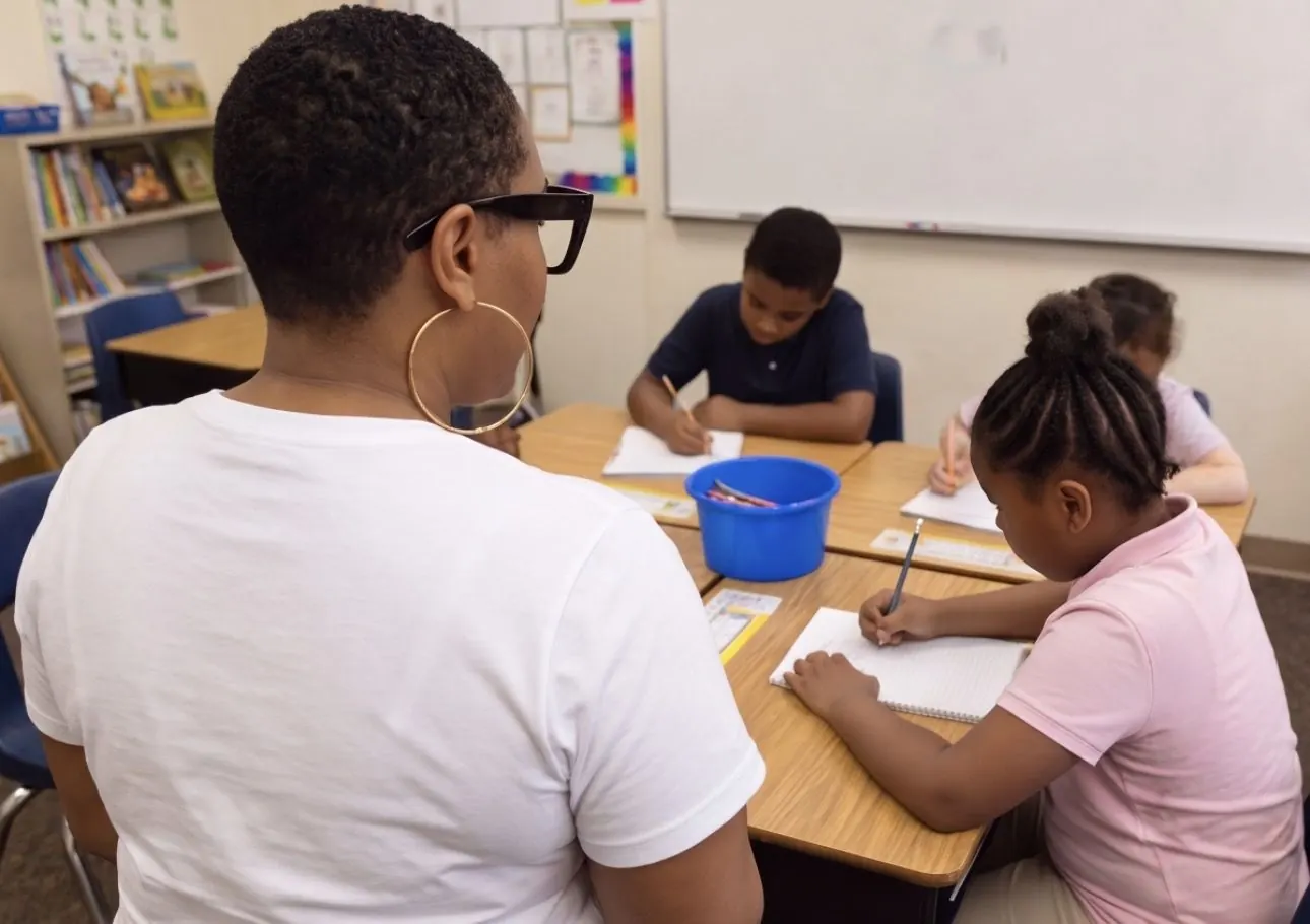 Paula Banks teaching a Books By Me writing workshop